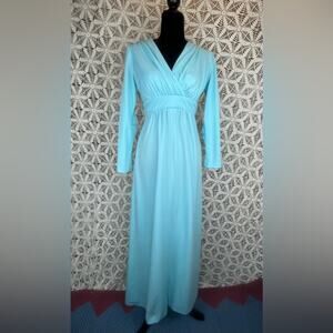 70’s Aqua Blue Deep V neck Maxi Dress